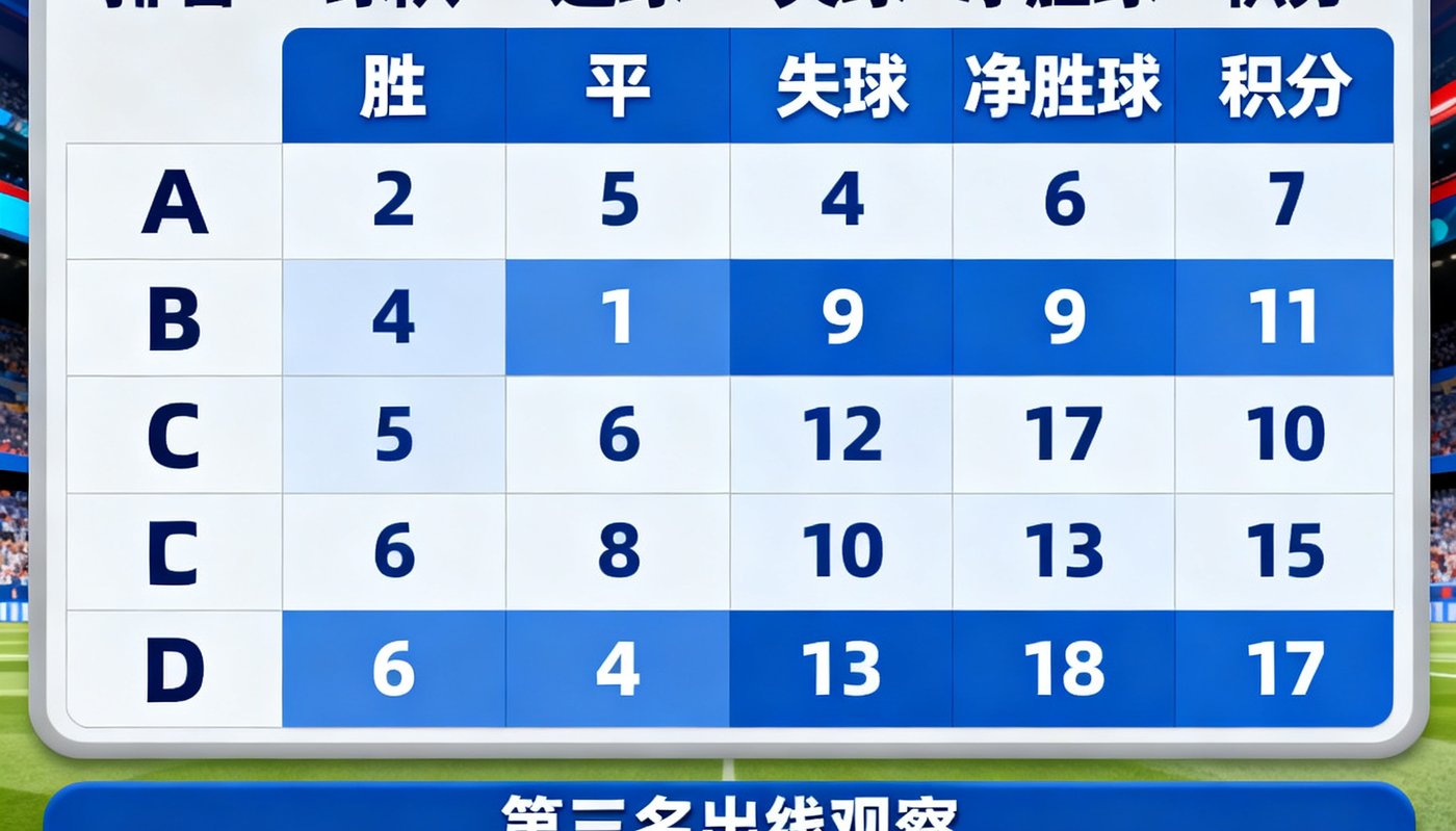 2026世界杯实时比分板，显示小组积分和第三名出线观察